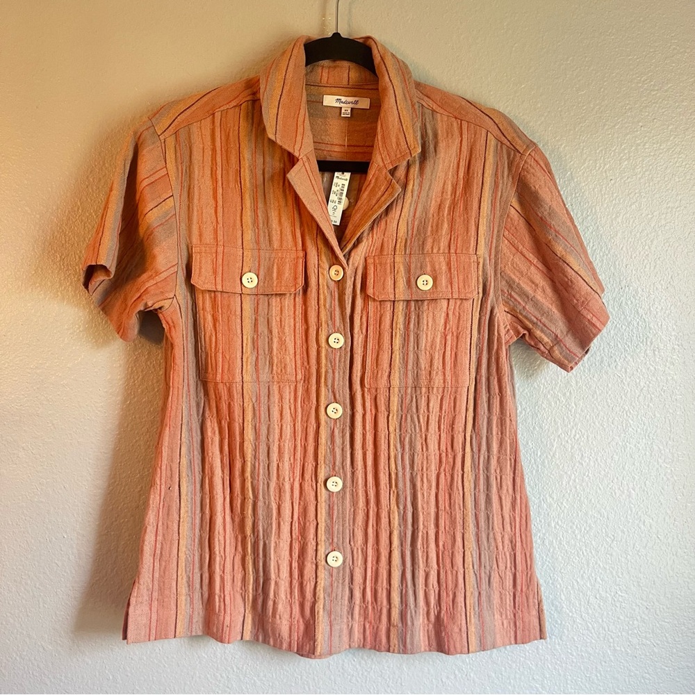 Madewell Women’s Striped Button-Up Shirt Cotton Linen Blend Oversized Fit XS